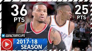 Damian Lillard vs Russell Westbrook ELITE PG Duel Highlights 20171105 Blazers vs Thunder  EPIC [upl. by Rolfe]