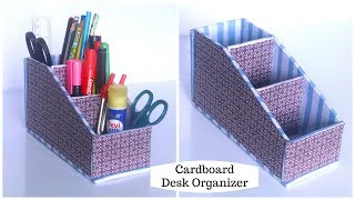 DIY Cardboard Organizer  Desk Organizer  Cardboard Crafts Easy [upl. by Ydnys652]