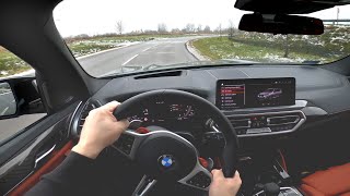 BMW X3 M 2022 Competition POV test drive  Engine Exhaust Sound  ASMR interior quality 4K  BMW X3M [upl. by Rebmac]