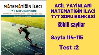 ACİL YAYINLARI MATEMATİĞİN İLACI TYT SORU BANKASI Köklü sayılar Test2 [upl. by Zillah]