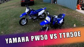 Yamaha PW50 VS TTR50E Comparison [upl. by Bluefarb]