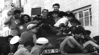 Jewish people celebrate the victory of Israel at the end of the 1948 ArabIsraeliHD Stock Footage [upl. by Mellicent]