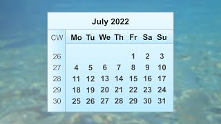 July 2022 Calendar [upl. by Rhyne]