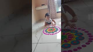 😃Noors Playful Rangoli Smash😂😍 colors shorts rangoli diwali cute viral funny [upl. by Weslee179]