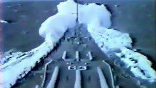 Battleship USS Missouri BB63 in heavy seas  1980s [upl. by Aisyram]