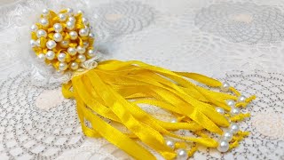 DIY Ribbon Hair Tie with Pearls  How to make Ponytail with Ribbon and Pearls  Easy Tutorial [upl. by Fitzpatrick]