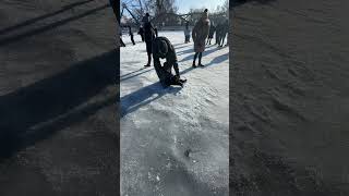 Slippery ice Okoboji Iowa winter games [upl. by Kellby]