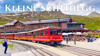 Kleine Scheidegg  Wengen  Lauterbrunnen  Most Beautiful Train Ride in Switzerland 4K Video [upl. by Atled]