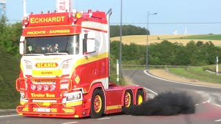 Truckshow Ciney 2022 with Scania V8 open pipes sound Volvo T Cab and other beautiful trucks [upl. by Yellat]