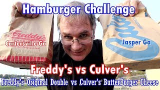 Freddys vs Culvers  Freddys Original Double vs Culvers ButterBurger Cheese  Food Challenge 🍔 [upl. by Ainos999]