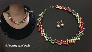 multi color pearl necklace makingrainbow pearl necklace tutorialpearl wavy necklace setearrings [upl. by Kylander]