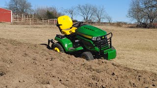 John Deere X590 Plowing With Brinly Plow [upl. by Andrel]