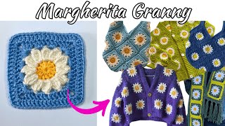 Mattonella con MARGHERITA  Daisy Granny Square  Tutorial uncinetto passo passo per principianti [upl. by Assirod6]