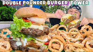 DOUBLE POUNDER BURGER TOWER with CRISPY ONION RING Ground beef Pork sliced Mozzarella Cheese atbp [upl. by Elcarim191]