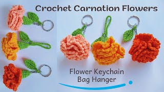 Crochet Carnation Flower Keychain  Crochet Tutorial for Beginners [upl. by Peacock]