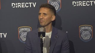 San Diego FC introduces new head coach Mikey Varas [upl. by Lleinnad72]