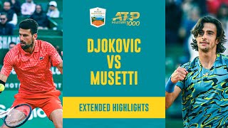 THRILLING Novak Djokovic vs Lorenzo Musetti Match  Monte Carlo 2023 Extended Highlights [upl. by Acisse]