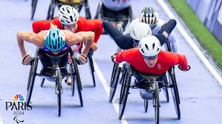 Susannah Scaroni medals dodges crash in hectic 1500m final lap at Paralympics  NBC Sports [upl. by Enaenaj338]