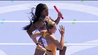 ShaCarri Richardson saves US women from near relay collapse [upl. by Ynnattirb986]