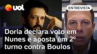 Eleições em SP Doria declara voto em Ricardo Nunes e aposta em 2º turno contra Boulos [upl. by Areip888]