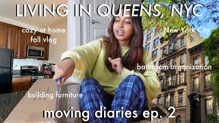 MOVING TO QUEENS NYC setting up the apartment building furniture  cozy at home vlog [upl. by Atirahs]