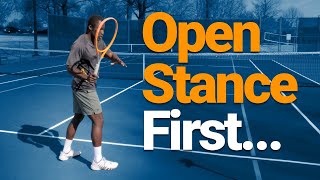 Why you Should always use and open stance first in tennis [upl. by Ahsenak318]