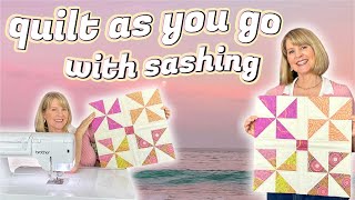 QUILT AS YOU GO WITH SASHING Island Home Episode 1 QAYG 6 Ways Mystery Sampler Quilt Series [upl. by Eelrak]