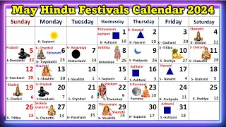 May Hindu Festivals Calendar 2024  monthly calendar 2024 maycalendar2024 calendarfestivals2024 [upl. by Kreiner]