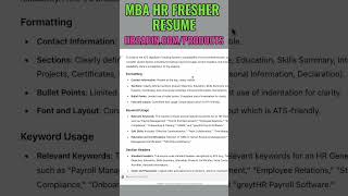 MBA HR Fresher Resume Format hr hrgeneralist mba resume [upl. by Eecyaj]