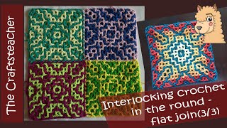 Interlocking Crochet Squares crocheted in the round  part 3 joining with a flat join [upl. by Fan]