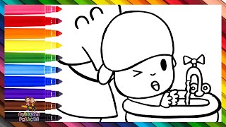 Dibuja y Colorea A Pocoyó Lavándose Las Manos 👶👏🧼💦🐘 Dibujos Para Niños [upl. by Llennej]