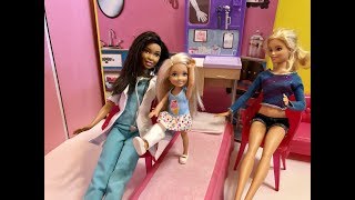 Barbie DOCTOR Chelsea HURT Leg Barbie Playhouse Chelsea Haley and Ally Part 2 [upl. by Enniroc695]