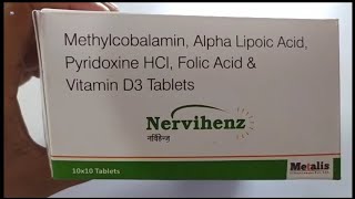 Nervihenz Tablet  Methylcobalamin Alpha Lipoic Acid Pyridoxine HCI Folic Acid ampVitamin D3 Tablets [upl. by Johiah]