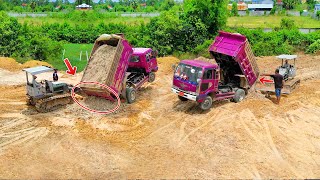 Excellent Amazing  Incredible Showing Dozer Technical Skills Helping Dump Truck Flying By Dozer [upl. by Nnylirak]