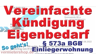 Wegen Eigenbedarf Einliegerwohnung kündigen nach § 573 a BGB  Mustertext  Vermietershopde [upl. by Kinemod]