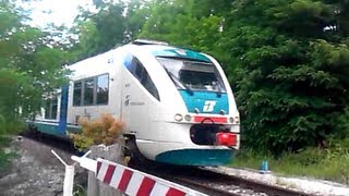 Treno Minuetto in transito al passaggio a livello in piena velocità video [upl. by Hadwyn]