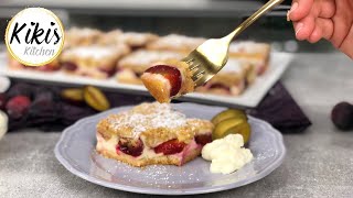 Leckerer Zwetschgen Blechkuchen Pflaumen Streuselkuchen auf dem Blech mit Quark und Schmand [upl. by Haney]