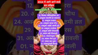 2024 में आगामी आने वाले व्रत त्यौहार vrat tyohar suchi 2024 Hindu calendar 2024tyoharlistshort [upl. by Ttocserp417]