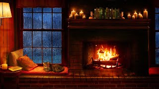 Cozy Cabin Ambience  Rain and Fireplace Sounds at Night 8 Hours for Sleeping Reading Relaxation [upl. by Encratia]