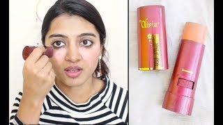 Olivia PanStick Review   How to use Olivia makeup stick concealer foundation SuperWowStyle Prachi [upl. by Adekahs309]