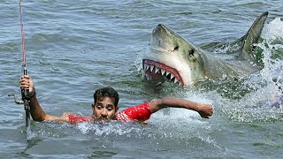 Shark Attack on Fishing Boats  fun made great white shark attack video [upl. by Nnyllaf]