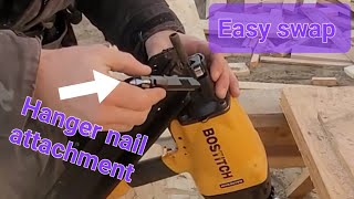 Hanger nail attachment Bostitch framing nailer F33pt framing pneumatic construction [upl. by Nonnad]