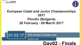 Day 02 European Cadet and Junior Championships Epee Men Women Foil  Finals [upl. by Leelaj]