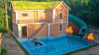 120 Days Building Underground twostory House with water Slide To Swimming Pool [upl. by Ellebana]