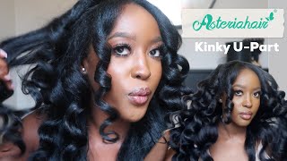 MOST NATURAL UPART 😍 ADDING WAND CURLS TO KINKY STRAIGHT UPART WIG  ASTERIA HAIR [upl. by Morly]