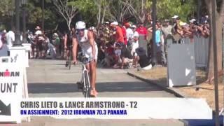 IRONMAN 703 Panama Chris Lieto amp Lance Armstrong T2 Bike to Run [upl. by Moor]