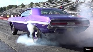 426 Hemi GTX vs 440  6 Pack Challenger  14 Mile Drag Race amp Burn Out Video  Road Test TV ® [upl. by Aynatal485]