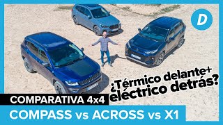 Comparativa SUV 4x4 al límite Jeep Compass Trailhawk 4xe vs BMW X1 XDrive 25e vs Suzuki Across [upl. by Ellennoj940]