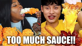 mukbangers eating 99 SAUCE 1 FOOD [upl. by Yssac]