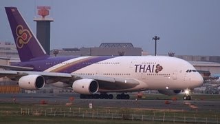 Thai Airways Airbus A380 HSTUA Landing and Takeoff  Narita Airport  NRTRJAA [upl. by Lalittah]